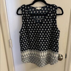 Mine Navy and Cream Patterned Blouse. Large